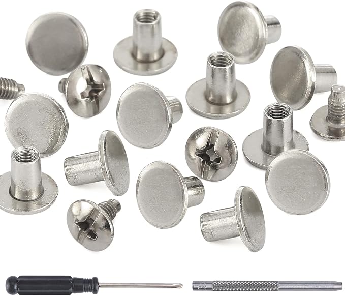 YORANYO 150 Sets 8MM Chicago Screws Leather Rivets for Fabric Chicago Binding Screws Buttons Metal Studs Rivets for Decorate and Repair Belts Bags Shoes Purse Dog Collar Leather Craft (Silver)