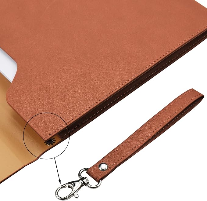 PU A4 Leather File Folder Document Holder Folder Stylish Portfolio Envelope Case with Strap and Invisible Magnetic Closure (Brown)