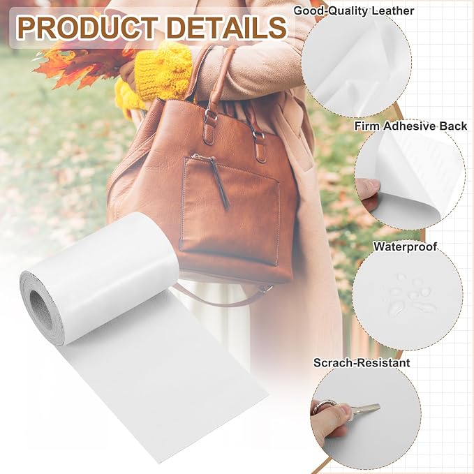 MECCANIXITY Leather Repair Patch 3"x60" Self-Adhesive Leather Vinyl Repair Tape Kit for Furniture Couches Sofa Chair Car Boat Seats Jackets, White