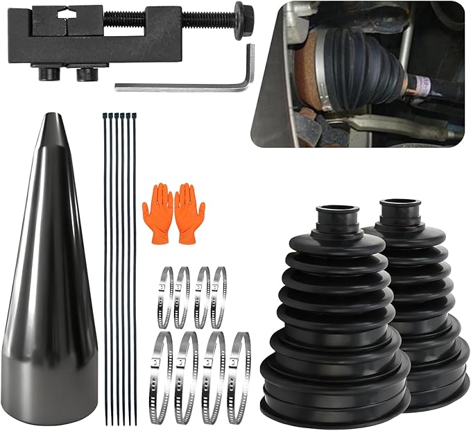2PCS Silicone CV Boot Repair Kit with Expander Tool and Clamps, 8 Stainless Steel Clamps & 6 Cable Ties and Protective Gloves,Universal CV Axle Boot Repair Kit