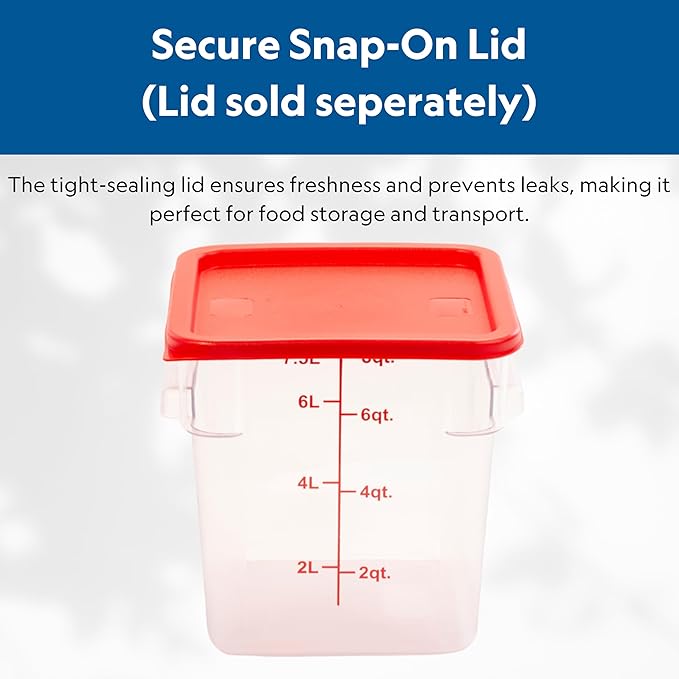 FSE Square Food Container, 8 Quart, Polycarbonate, Reusable, Clear, NSF, (LID SOLD SEPARATELY)
