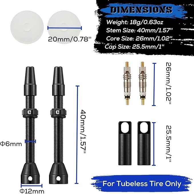 Corki Cycles Tubeless Presta Valve Stem 40 44 55 60 80 100mm with 2PCS Valve Core and 2PCS Remover Tool (Black Red Gold Rainbow)
