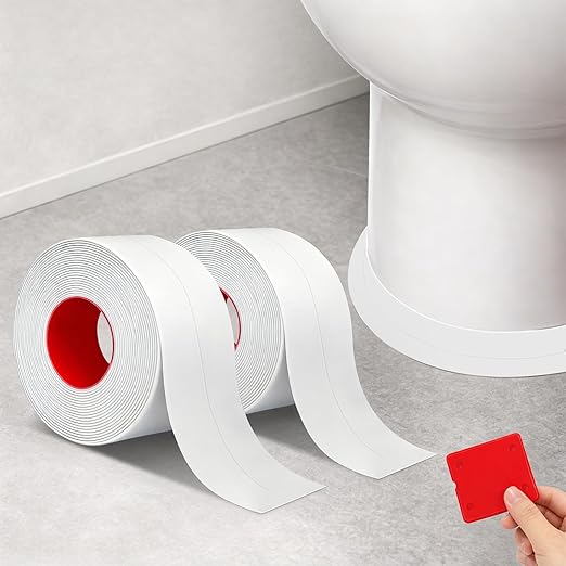 White Caulk Tape, 2 Rolls Waterproof Self Adhesive Bathroom Caulk Strip, 1.5" x 10.5Ft Caulking Sealant Tape for Kitchen Sink, Bathtub, Toilet Base and Wall Edge with Sealing Tool