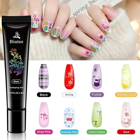 Biutee Nail Stamping Plate Set 12PCS Nail Art Stamp Plates 8PCS Stamping Nail Gel Polish, Nail Stamper and Scraper, Butterfly Leaves Bow Design Nail Stamping Kit with Storage Bag