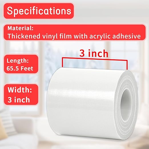 Birllaid White Window Sealing Tape, Window AC Tape, 3 Inch x 65 FT Waterproof Blocker for Cold Heat Air, Windproof, No Residue Strong adheisve