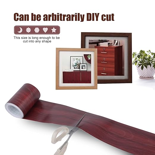 4" X33' Size Realistic Wood Grain Repair Tape, Self Adhesive Wood Grain Repair Patch for Tables, Chairs, Doors, Windows, Floors, Furniture Renovation, Handicraft DIY. & Plastic Scraper. Red Wood