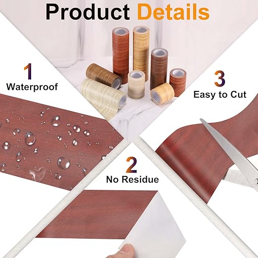 PATIKIL Wood Grain Tape 12" x 32 ft, Self-Adhesive Wood Texture Repair Tape Realistic Wooden Effect Patch for Furniture Cabinets Floor Walls, Walnut