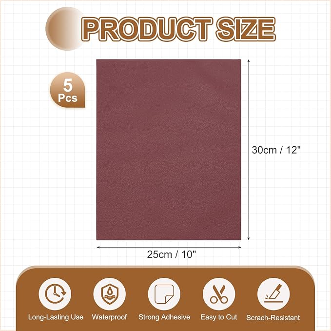 MECCANIXITY 3 Pcs Leather Repair Patch 10"x12" Self-Adhesive Leather Vinyl Repair Tape Kit for Furniture Couches Sofa Chair Car Boat Seats Jackets, Wine Red
