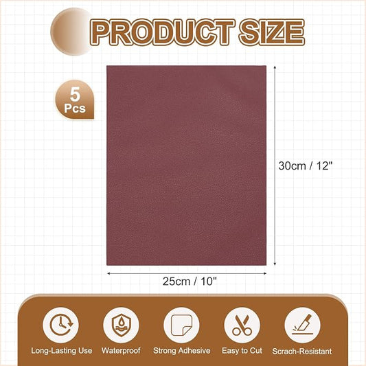 MECCANIXITY 3 Pcs Leather Repair Patch 10"x12" Self-Adhesive Leather Vinyl Repair Tape Kit for Furniture Couches Sofa Chair Car Boat Seats Jackets, Wine Red
