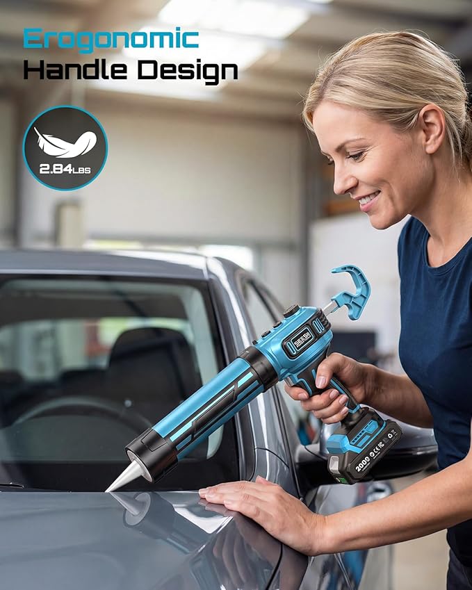 SEESII Electric Caulk Gun, Cordless Caulking gun w/2 x 2.0Ah Batteries, Battery Power Caulking Gun with Brushless Motor & LED Light, Filling and Sealing for Doors Floors Walls Window, 10 Oz