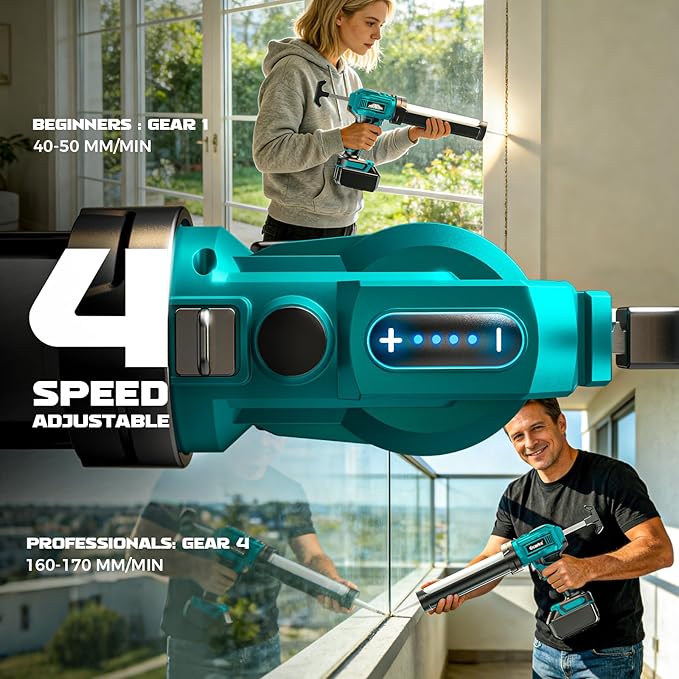 Cordless Caulking Gun Compatible With Makita 18V Battery (Tool Only), 10oz Electric Caulking Gun with Adjustable Speed, 9Pcs Caulk Remover Tool, Ecarke Cordless Silicone Gun for Filling, Sealing