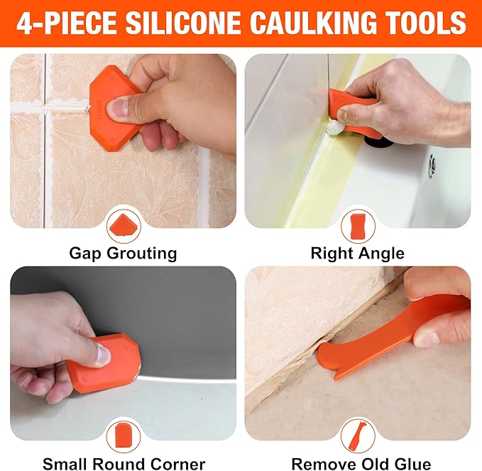 ValueMax Caulk Gun and Caulk Scraper Kit, 10OZ Smooth Silicone Caulking Gun with Caulk Remover Tool, 10:1 Thrust Ratio, Sealant Finishing Tool Grout Scraper for Caulking/Filling/Sealing