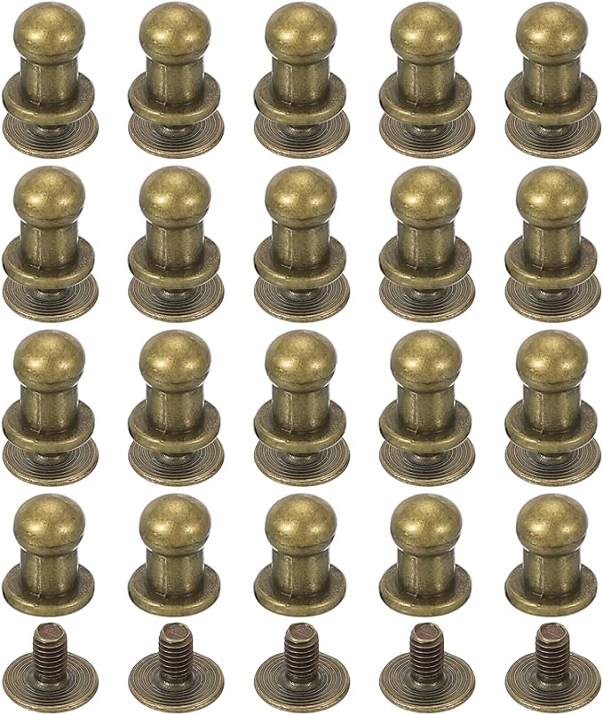 PATIKIL 5 mm Leather Rivets, 20 Sets Ball Head Stud Screw Back Round Head Button Chicago Screw Nipple Stud Rivet for Leather DIY Craft Handbag Belt Repairs, Bronze