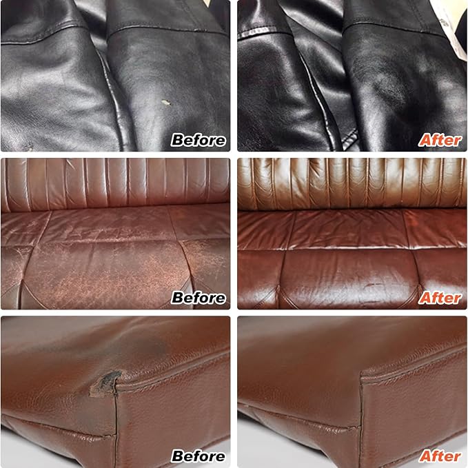 Black Leather Repair Kit for Furniture, Leather Couch Repair Kit for Car Interior, Car Seats, Sofa, Jacket and Purse, Vinyl Repair Kit with Color Matching Guide, Restores Artificial, Genuine Pleather