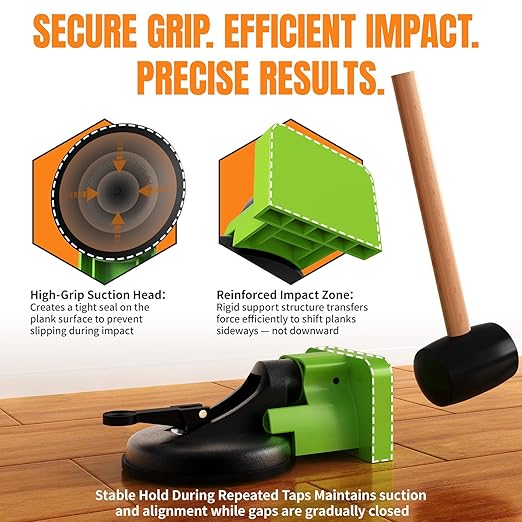 Floor Gap Fix Tool Kit with Suction Cup & Rubber Mallet, Floating Floor Fixer Tool Repair for Laminate, LVP & Engineered Wood, Includes Silicone Pad for Textured Surfaces