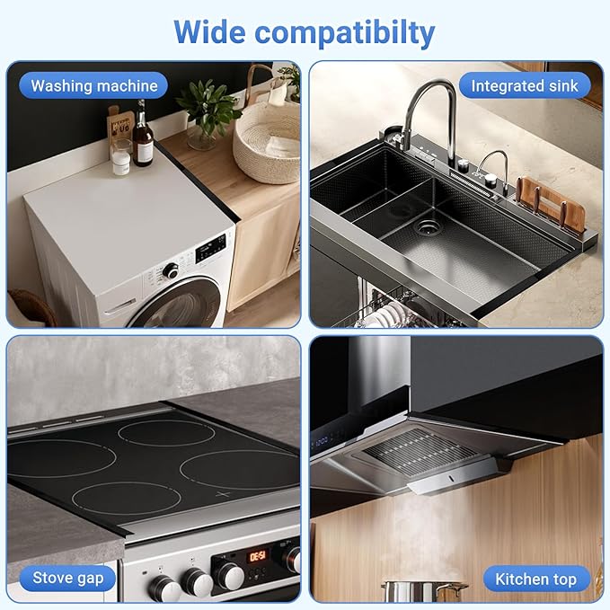 Amundo Stove Gap Covers - Stainless Steel, Stove Counter Gap Covers, Oven Gap Cover Length Retractable 13.8" to 27.5" for a Variety of Furnaces, Heat Resistant & Effectively Sealing Spills in Kitchen