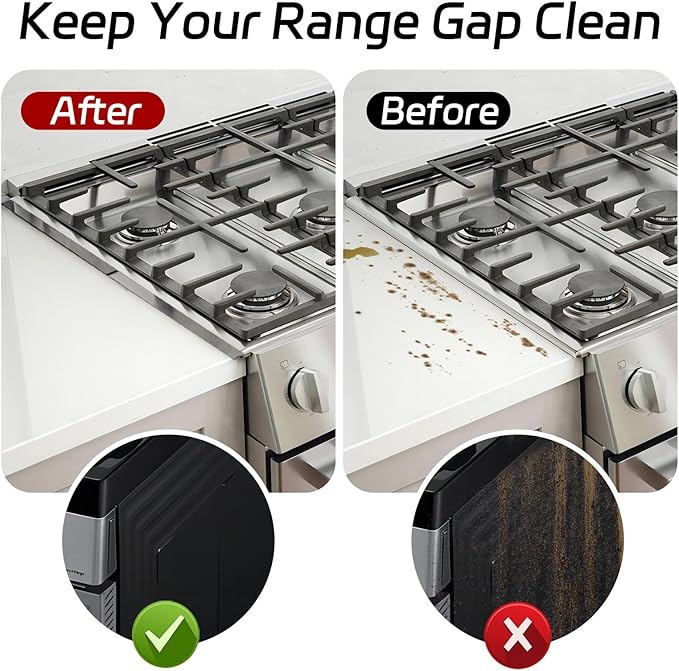 Stainless Steel Stove Counter Gap Cover (2 Pack), Oven Gap Filler, Stove Gap Filler for Kitchen, Range Trim Kit, Easy Clean with Heat Resistant, Adjustable Length 13.8” to 27.6” 1