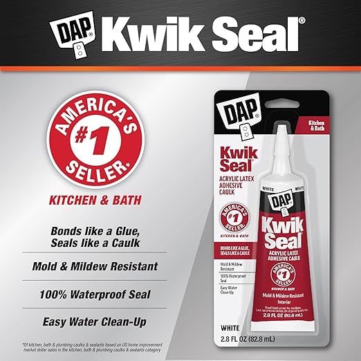 DAP Kwik Seal Kitchen & Bath Adhesive Caulk, White, 2.8 oz (7079800954)