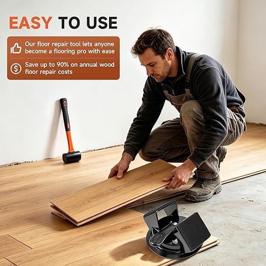 Floor Gap Fixer Tool with Mallet, 45° Impact Design Laminate Flooring Tools, Floor Suction Cup Tool for Gaps with Cleaning Scraper & 5 Sticky Pads for Laminate, Lvp, Vinyl Plank Flooring
