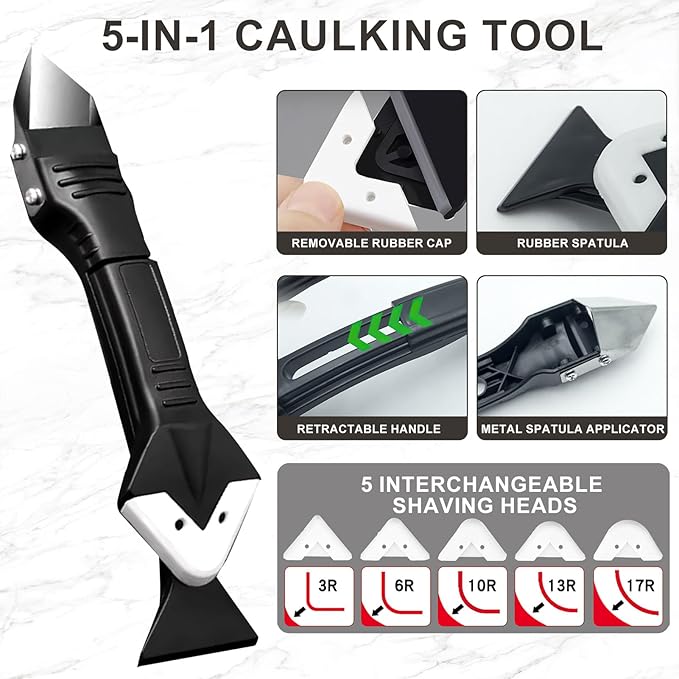7 Piece Caulking Tool Kit, Silicone Caulking Tools Set with Caulk Finishing Tool, Caulk Smoothing Tool & Grout Tool, All - in - One for Bathroom, Kitchen, Window Sealant & Grout Projects