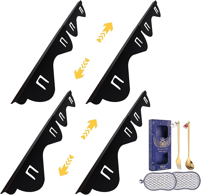 Stove Gap Covers Stainless Steel, Heat Resistant Gap Filler, Adjustable 13.8” to 27.6” Length, 1.05” Wide, Range Trim Kit - KIGJU Side Gap Guards for Stovetop, Kitchen Counter & Oven (Black 4 Pack)