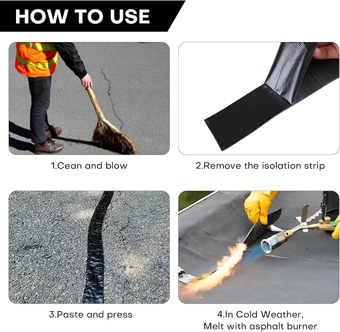 Boshen 1 Roll 1.57in x 33 FT Asphalt Crack Tape Self-Adhesive Asphalt Crack Filler Asphalt Joint Repair for Driveway Parking Lot Roof Asphalt Cement Road(3mm Thick), No Torch Required