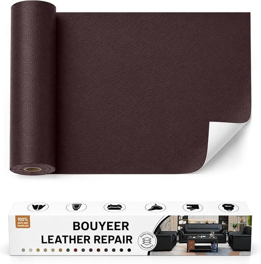 BOUYEER Leather Repair Patch Tape Kit,Self Adhesive Leather Repair for Sofa，Car Seat,Office Chair,Furniture,Jacket,Waterproof Strong Adhesive Vinyl Repair Kit. 16 in x 31 in,Dark Brown