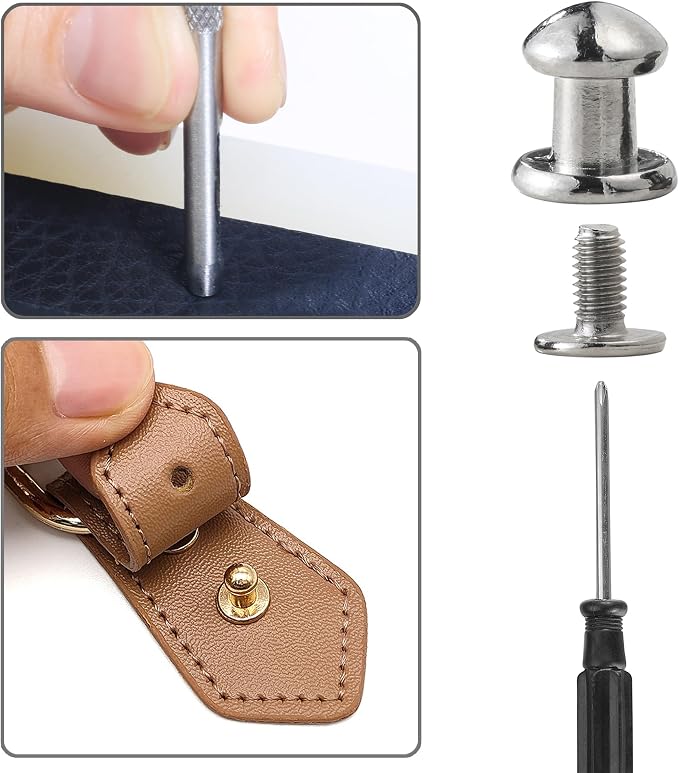 YORANYO 30 Sets 8MM Round Head Button Stud for Leather Chicago Screws Spikes and Stud Leather Rivets Screws Button Rivets for Repair and Decorate Clothing Shoes Belts Bags Dog Collars (Silver)