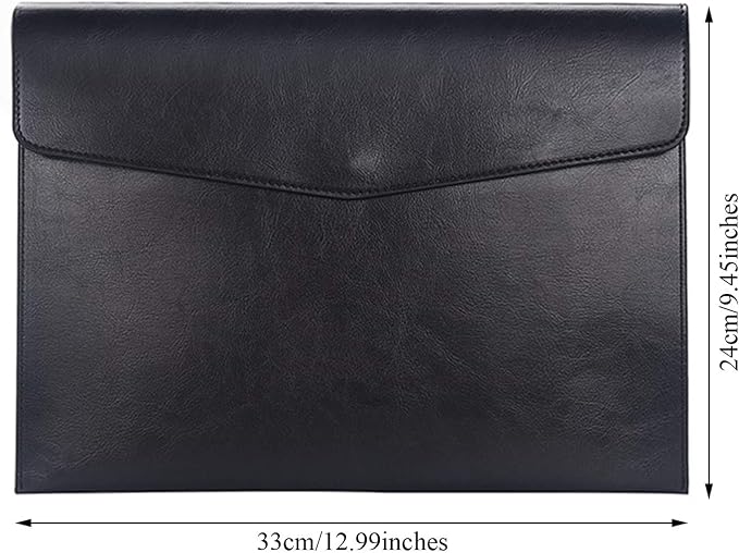 PU Leather A4 File Folder Document Holder Envelope Folder Case with Snap Closure for Receipt Contract Black