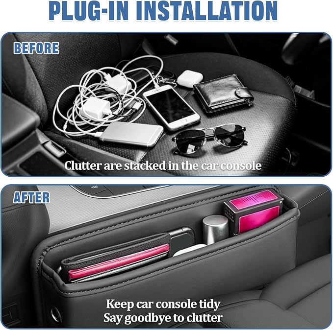 2 PCS Car Seat Gap Filler Organizer, Premium Leather Car Seat Gap Organizer Holder Women & Men with Card Slots, Cars Essentials for SUV, Truck, Phones, Cards, Keys (Black)