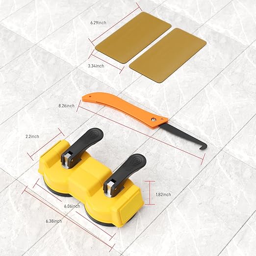 Floor Gap Fixer Tool Kit, Dual Head Double Suction Cups with Mallet & 4 Pads for Laminate Vinyl Hardwood Floor Installation Repair Tile, 2 Way Striking Design for Tight Spaces