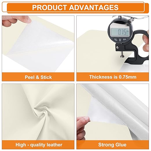 Cahomo Self-Adhesive Leather Repair Patches Tape for Couches - 8x11 inch, Vinyl & Leather Repair Kit for Furniture, Car Seats, Handbags, Jackets - Beige White