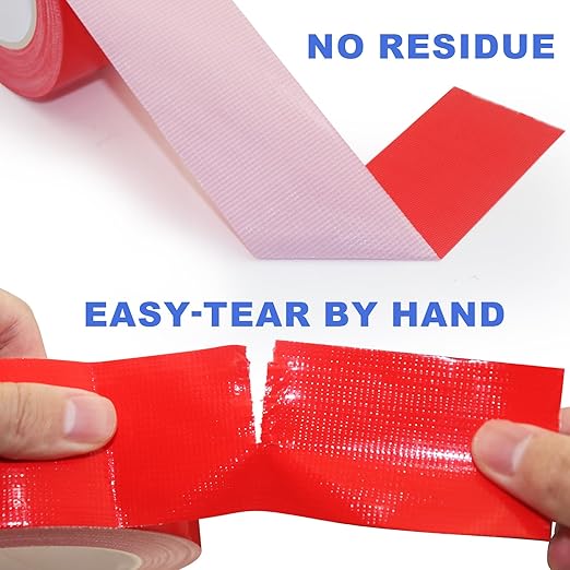 Duct Tape Red, 2 Inches x 32 Yards, Heavy Duty Waterproof, Strong, Durable, Easy-Tear by Hand, Residue-Free for Home Repairs, Industrial, Fixed Carpet Edge, DIY Projects