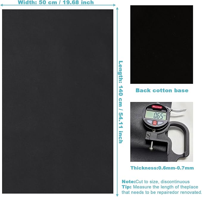 Black Faux Leather Fabric 19"x54" - Smooth Waterproof Vinyl Leather for Upholstery, Furniture Refurbishment, Sofa Repair, Automotive Interior and DIY Sewing Projects