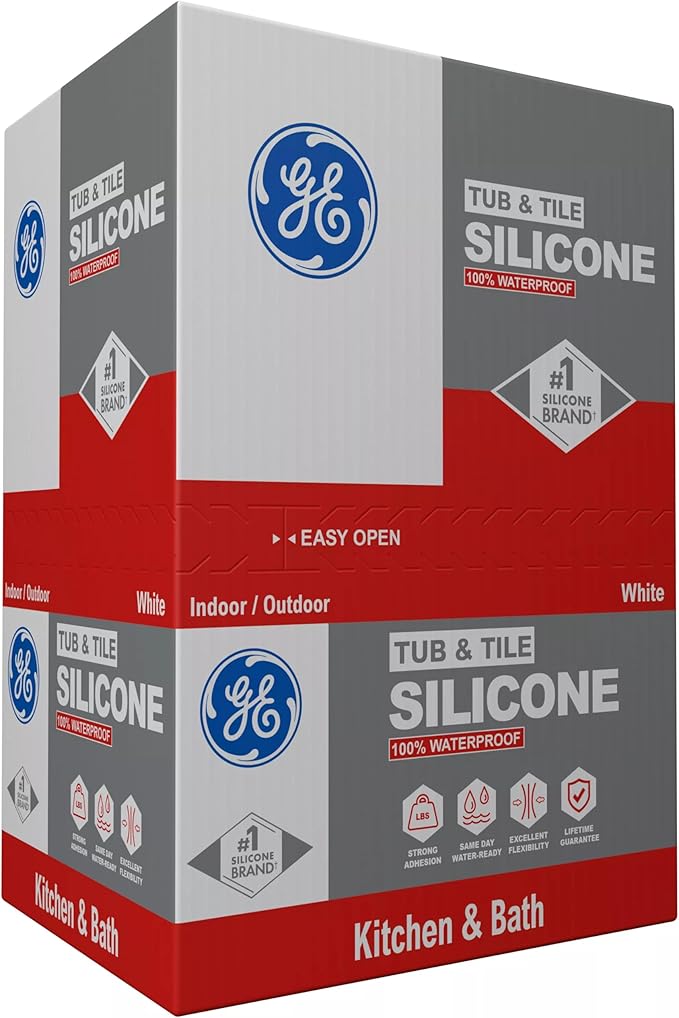 GE Silicone 1 Tub & Tile, White, 10.1 fl oz Cartridge, Pack of 12