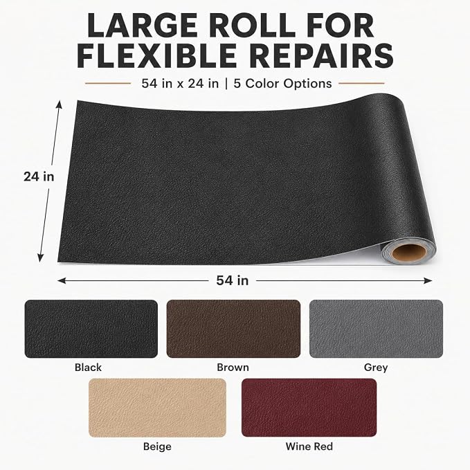 Self Adhesive Leather Repair Patch 24x54 Inch, Large Vinyl Repair Kit，Black | Leather Tape for Furniture, Couch, Sofa, Car Seats. Waterproof, Strong Adhesion, Easy Cut Pleather Patch Waterproof Scratch