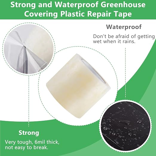 Miuwauer 6In x 118Ft Greenhouse Repair Tape Heavy Duty Greenhouse Coverings Damage Repair Tape Long Term UV Stabilized Outdoor Adhesive for Patching Sealing Seaming Plastic Film Polyethylene Sheeting