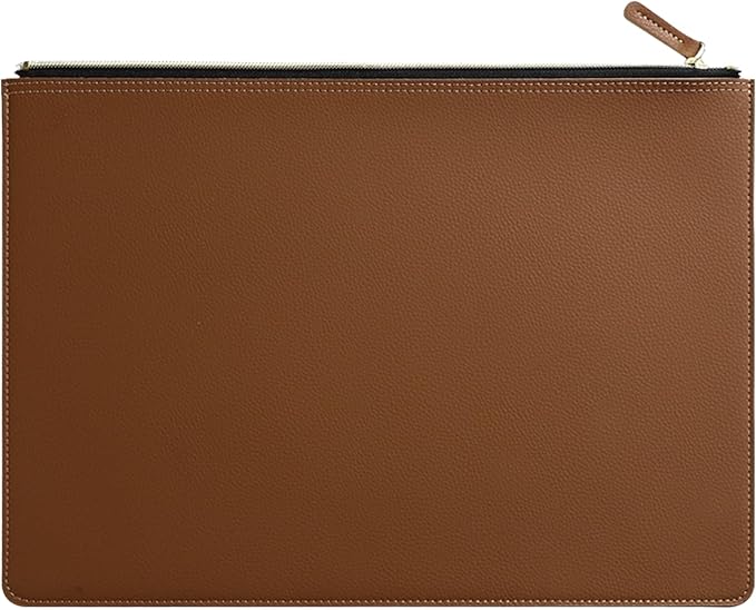 PU Leather A4 File Folder Zipper Document Holder Envelope Folder Case for Receipt Contract (Brown)