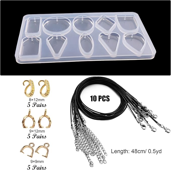 Yayatty Epoxy Resin Molds Kit, Gear Silicone Molds Geometry Pendant Jewelry Casting Resin Silicone Molds with Holes, Black Wax Rope and Pendant Buckle for Jewelry Making