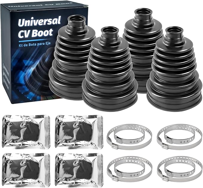 4PCS CV Boot, Silicone CV Axle Boot Repair Kit, fits 26mm-34mm Shaft, 125mm Height, Universal Tie Rod Boot for Most Vehicle, CV Joint Gaiter Boot Replacement Kit