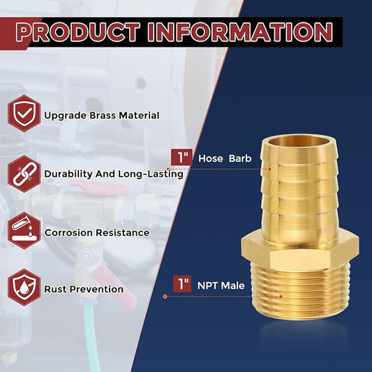 Pack of 8 Brass Hose Barb Fittings 1" Hose Barb to 1" NPT Male Fittings