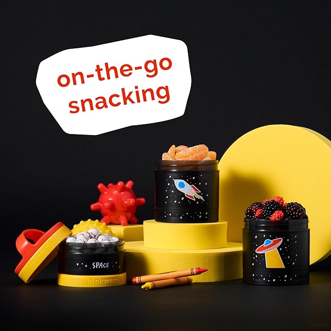Whiskware Stackable Snack Containers for Kids and Toddlers, 3 Stackable Snack Cups for School and Travel, Space (Pack of 1)