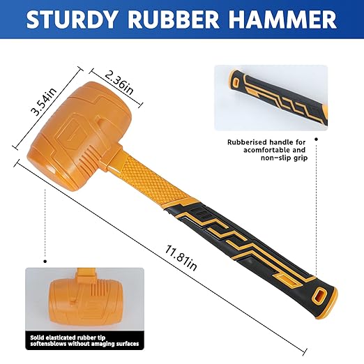 Floor Gap Fixer Tool Kit with Hammer for Laminate, Vinyl & Hardwood Floors – Heavy-Duty Nylon Plank Puller with Reusable Adhesive Pad, DIY Floor Gap Repair Tool Set