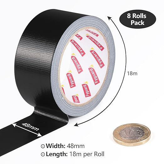 8 Pack Black Duct Tape 1.89 Inch x 158 Total Yd All-Weather Waterproof Heavy Duty Tape Bluk, 8.26Mil Adhesive Duct Tape for Indoor Outdoor Repair Reinforcement Bundling Packaging