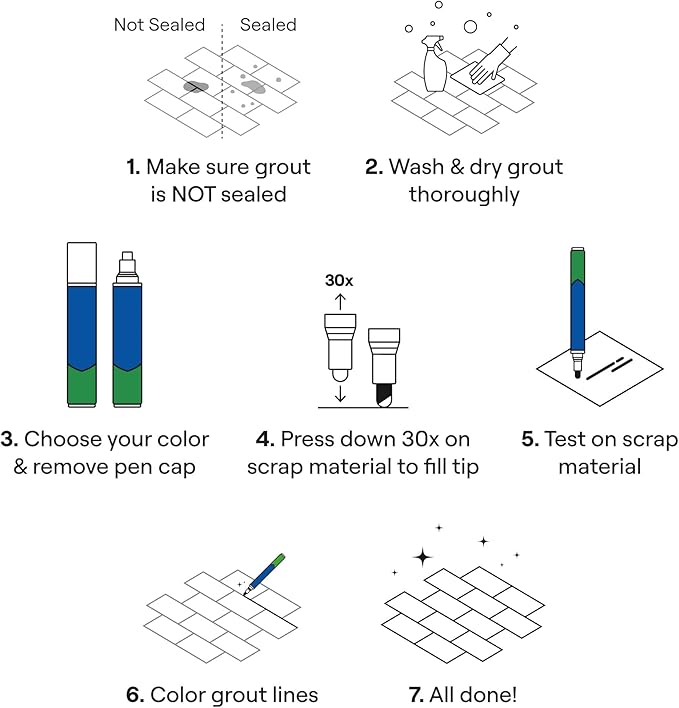 Grout Pen White Tile Paint Marker: Waterproof Grout Paint, Tile Grout Colorant and Sealer Pen - White, Wide 15mm Tip (20mL)