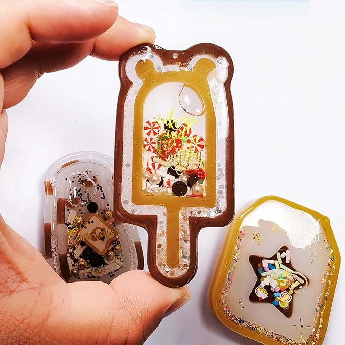 Resin Shaker Molds Set Kawaii Keychain Charms Pack of 9 Epoxy Silicone Trays Precision Tip Applicator Bottle Kit Bundle