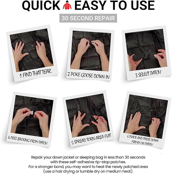 Self-Adhesive Waterproof Repair Patch Kit - 30-Second Fix for Down Jackets, Tents, Sleeping Bags, Backpacks, Outdoor and Camping Gear - Pre-Cut Nylon Ripstop Patches, Multiple Colors - Light Gray