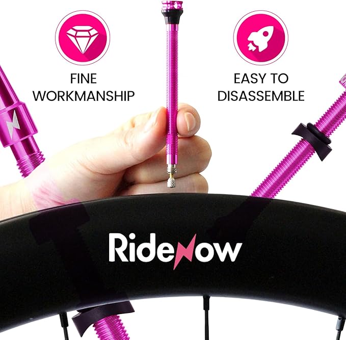 RideNow Tubeless Presta Valve Stems, 85mm Super Light 7075 Aluminum Alloy Presta Tubeless Valve Stem Kit with Valve Core Remover Tool and Valve Stem Caps, Multiple Color and Size Options(Pair), Purple