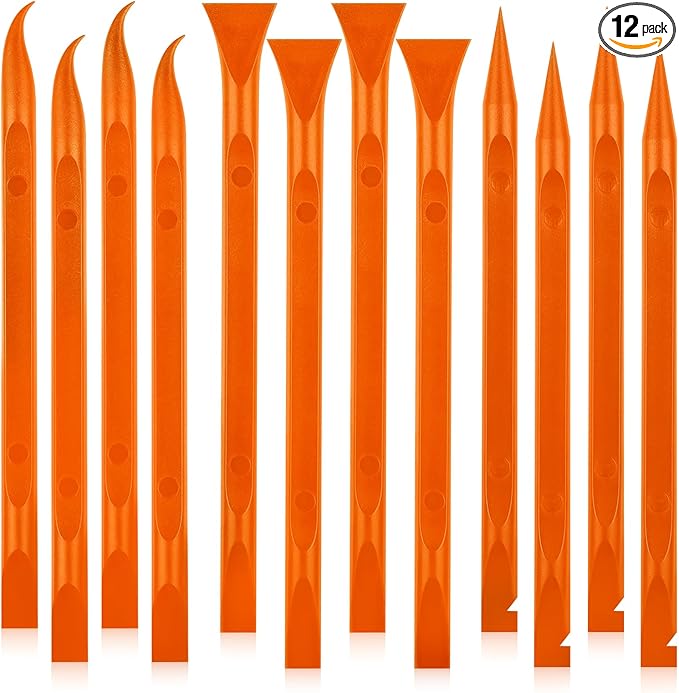 12Pcs Plastic Scraper Tool, Crevice Cleaning Tool, Non-Scratch Car Detailing Supplies for Cleaning, Versatile Label/Sticker Remover & Peeler Tool for Tight Spaces (Orange-12Pcs)