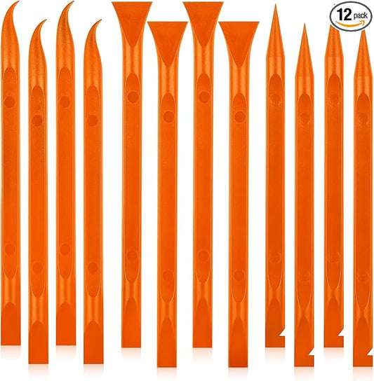 12Pcs Plastic Scraper Tool, Crevice Cleaning Tool, Non-Scratch Car Detailing Supplies for Cleaning, Versatile Label/Sticker Remover & Peeler Tool for Tight Spaces (Orange-12Pcs)